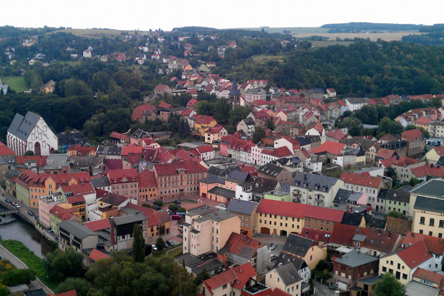 Blick auf die Altstadt von Weida vom Burgturm der Osterburg